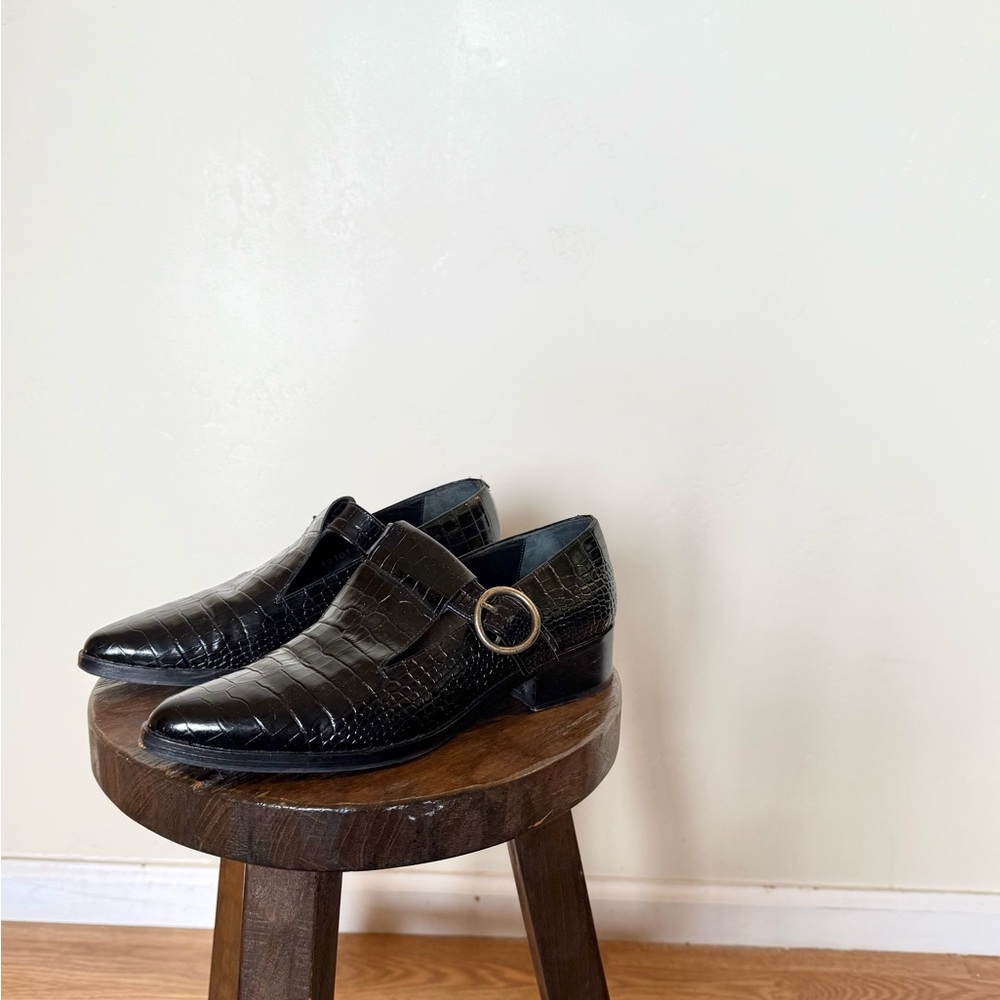 Freda Salvador Black Croco Mary Jane Loafers - 5.5